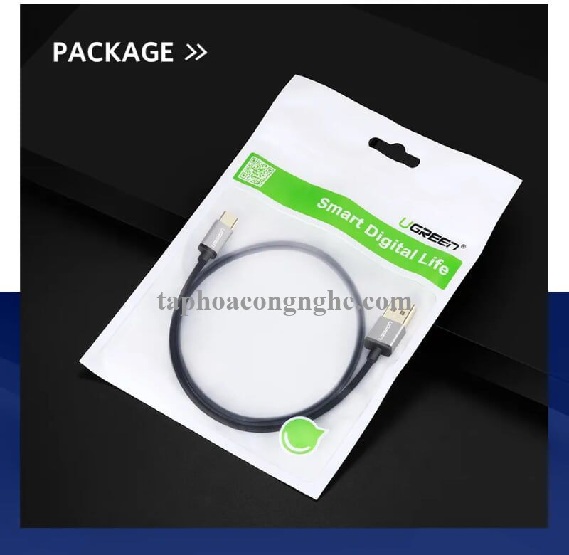 Ugreen 30879 0.5M 3A Màu Đen Cáp USB TypeC sang USB 2.0 Hỗ trợ sạc nhanh dây bên Nylon US174 30030879